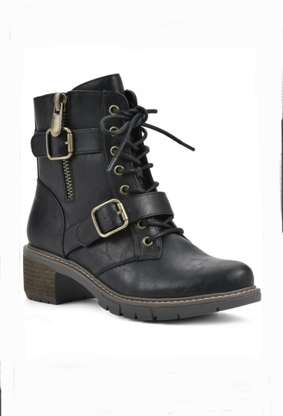 NIB White Mountain Crank Black Faux Leather Lace-Up Booties 5.5